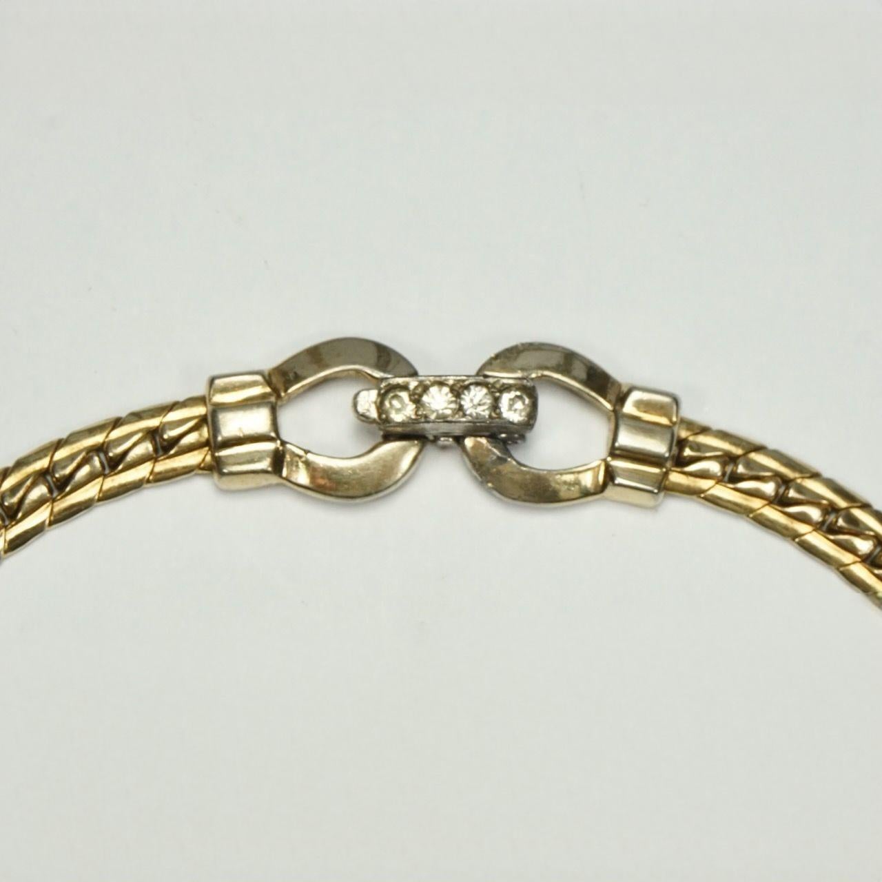 Mazer Gold Plated Red and Clear Rhinestone Pendant Necklace circa 1940s For Sale 3