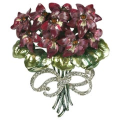 Used Mazer Large Pearlescent Enamel Violet Bouquet Brooch