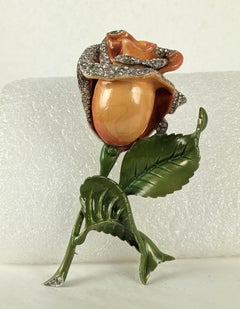 Mazer Large Pearlized Enamel Rose Brooch