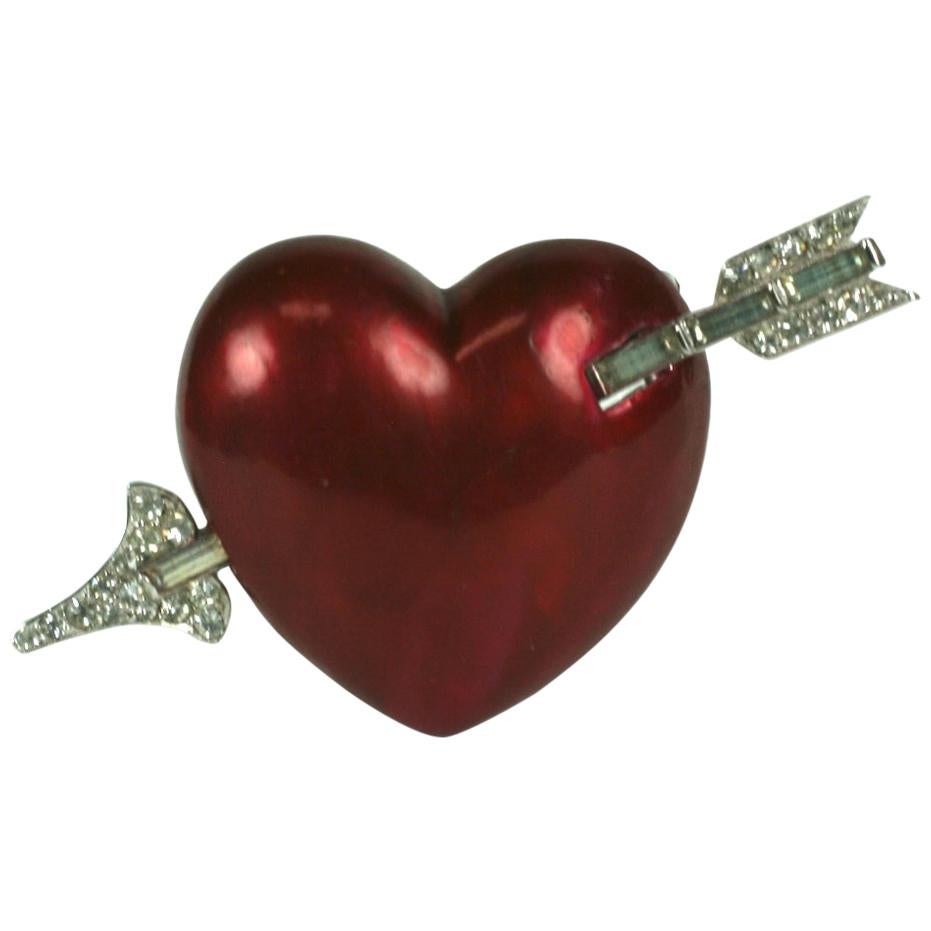 Mazer Pearlized Enamel Heart Brooch For Sale