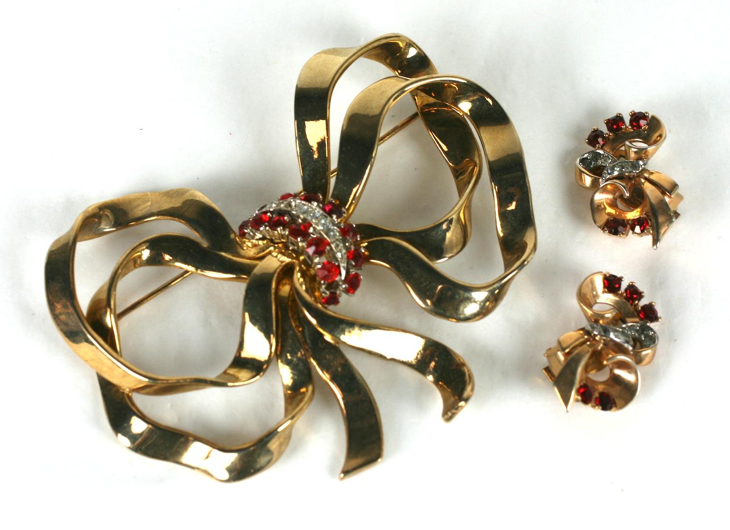 Mazer Retro Bow Knot Brooch Demi Parure In Good Condition For Sale In New York, NY
