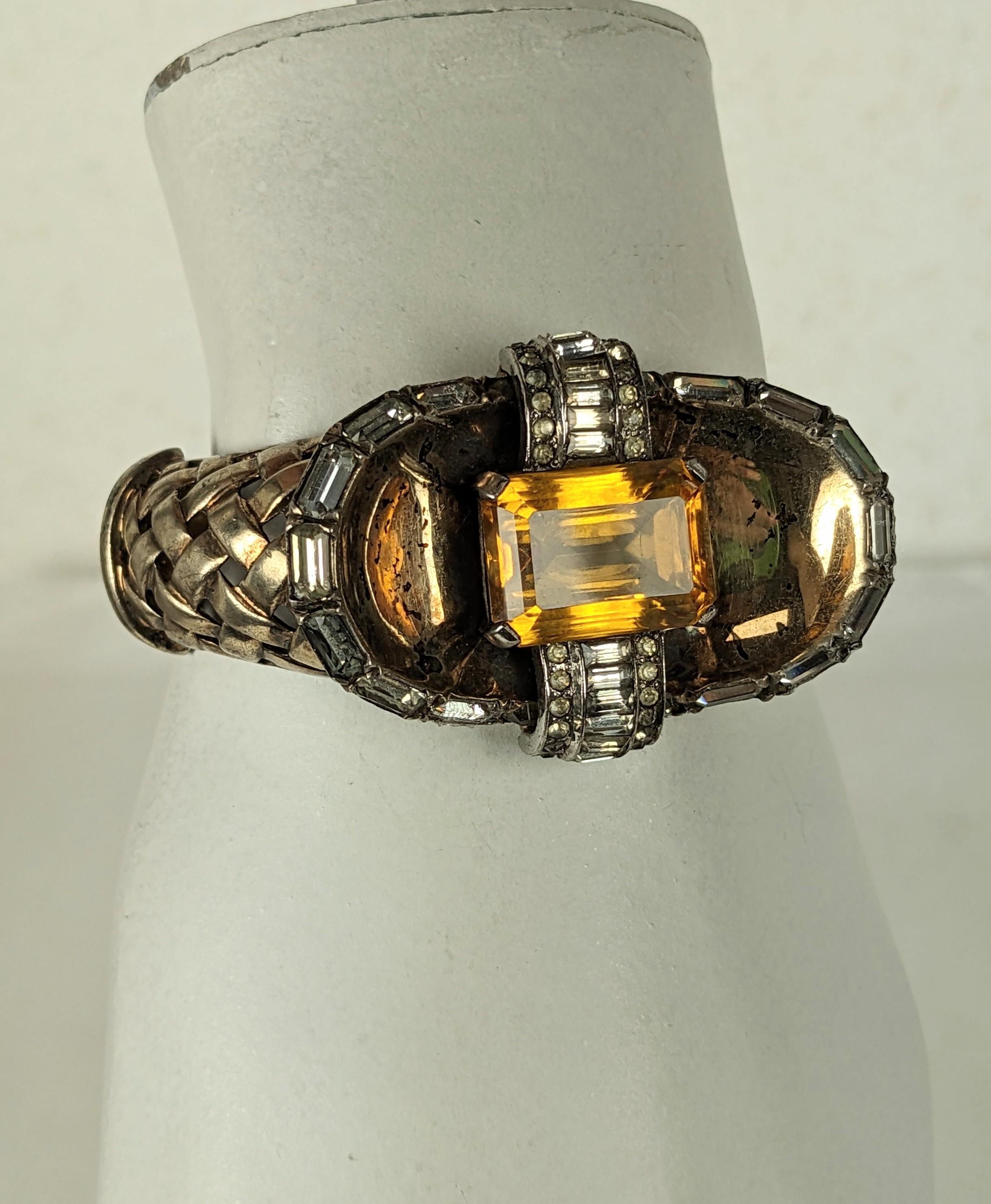 Mazer Retro Faux Citrine Basketweave Cuff For Sale 9