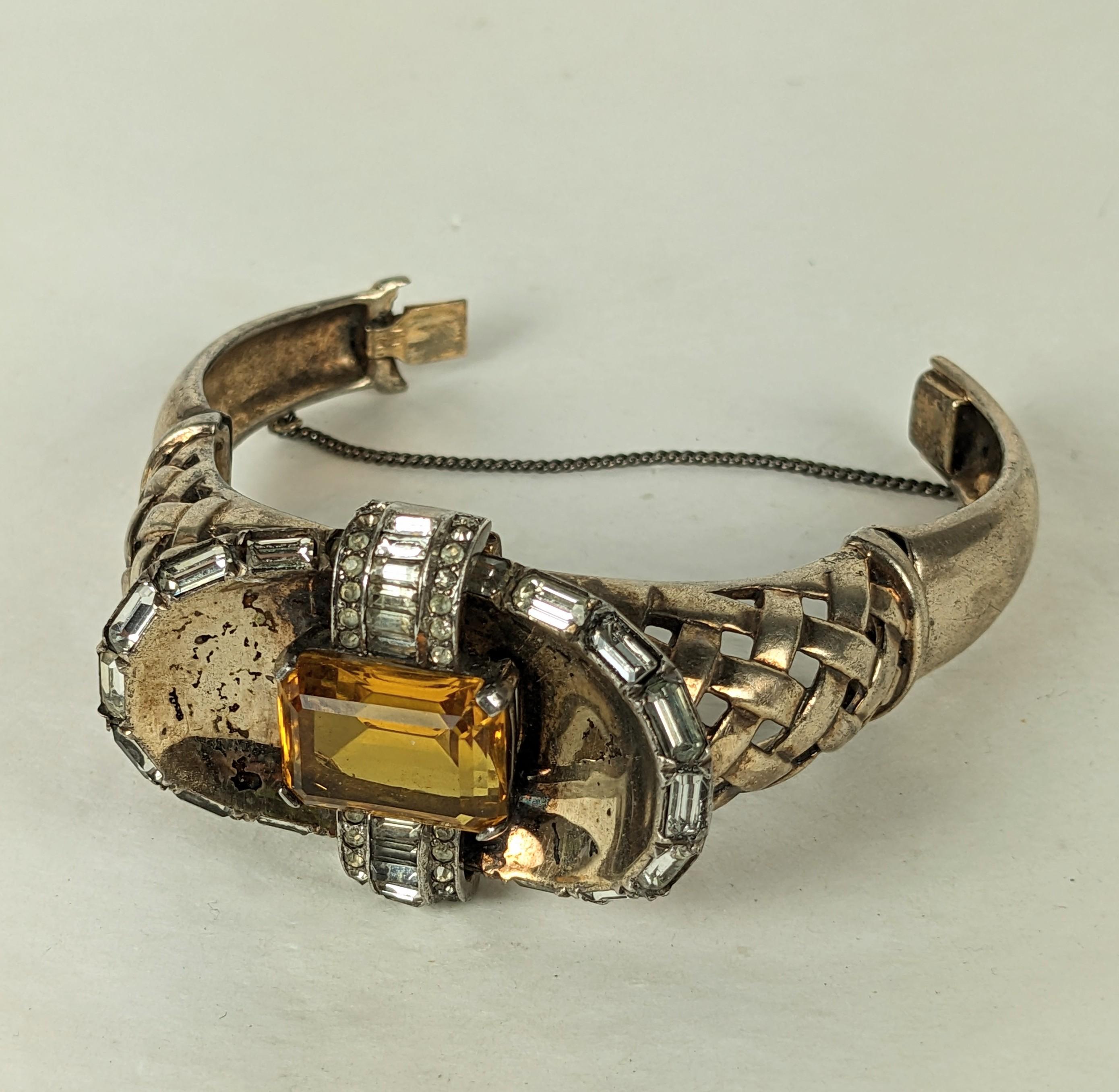 Mazer Retro Faux Citrine Basketweave Cuff For Sale 2