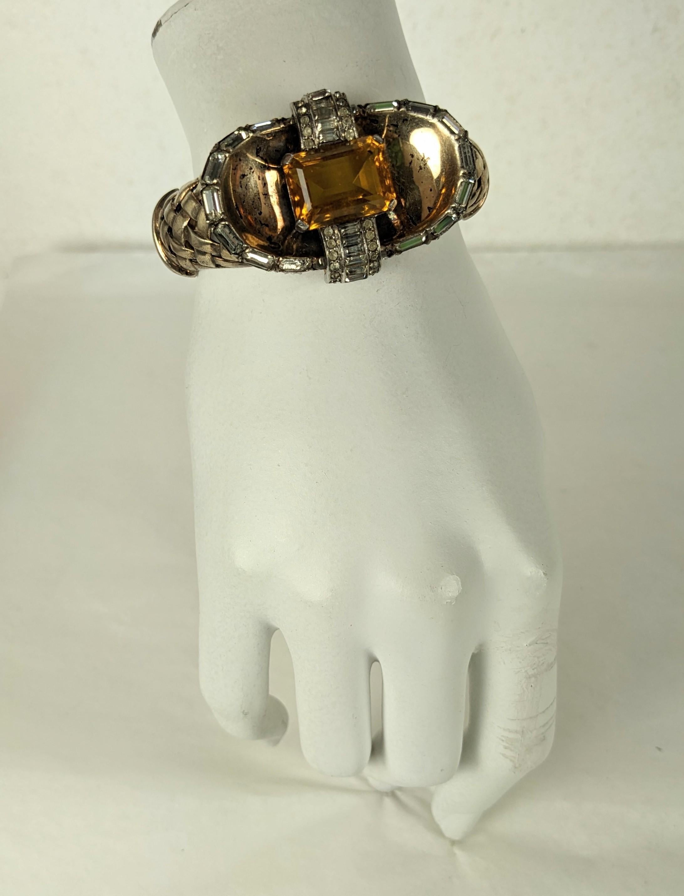 Mazer Retro Faux Citrine Basketweave Cuff For Sale 3