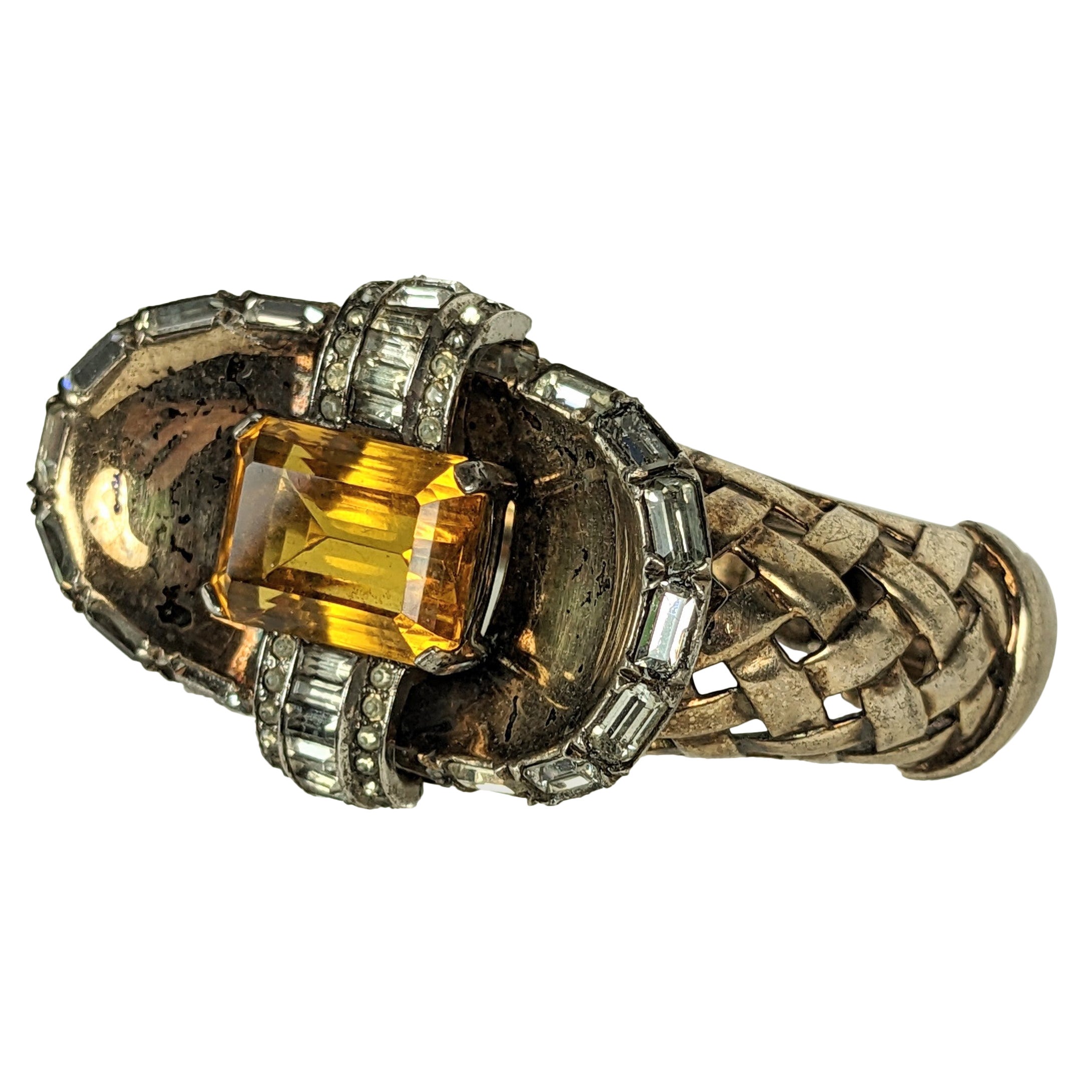 Mazer Retro Faux Citrine Basketweave Cuff For Sale