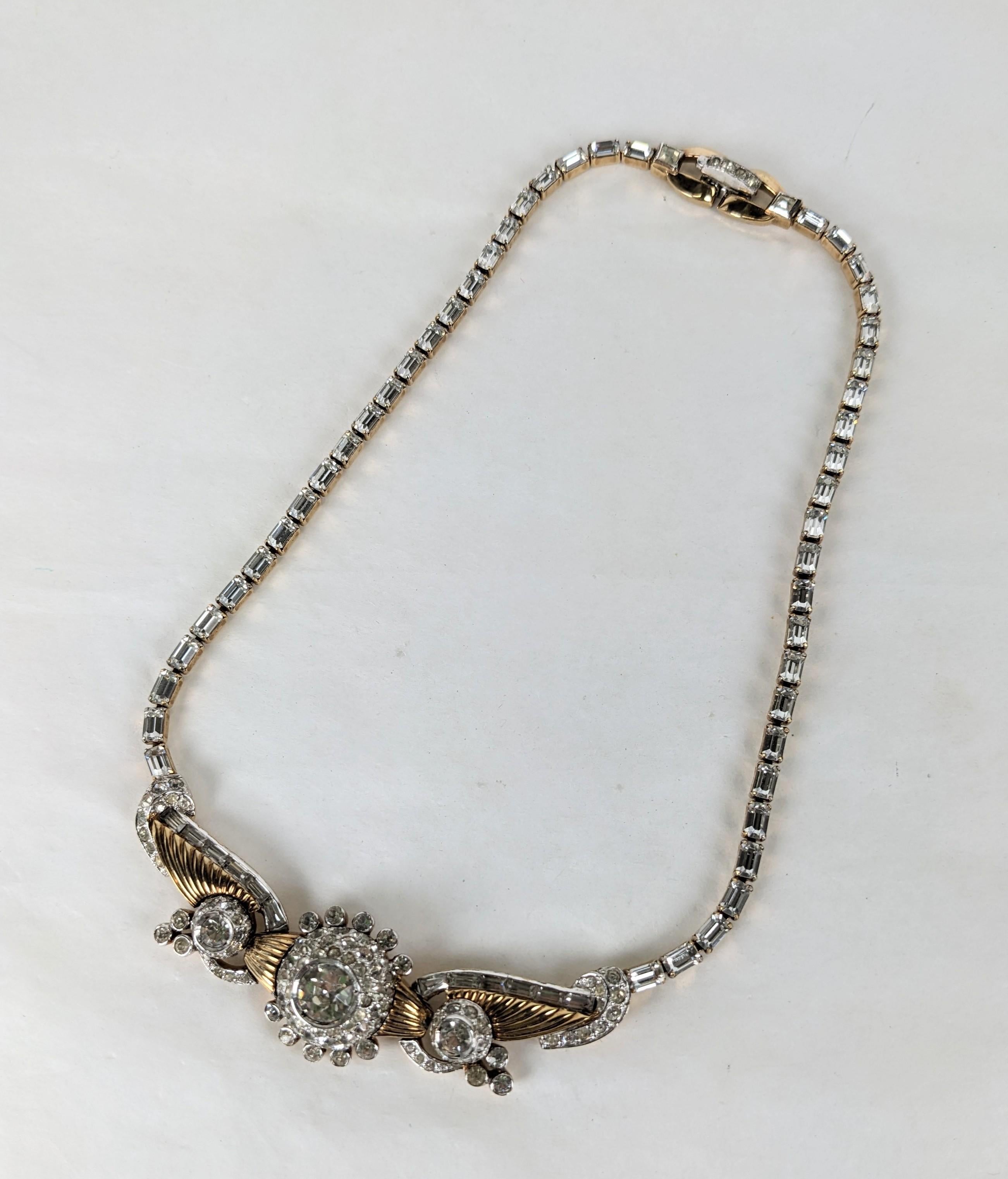 Mazer Retro Gold and Paste Necklace In Good Condition For Sale In New York, NY