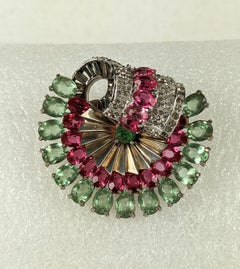 Mazer Retro Pink Green Oval Paste Clip Brooch