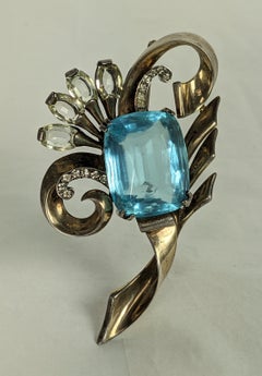 Mazer Retro Sterling Faux Aquamarine Brooch