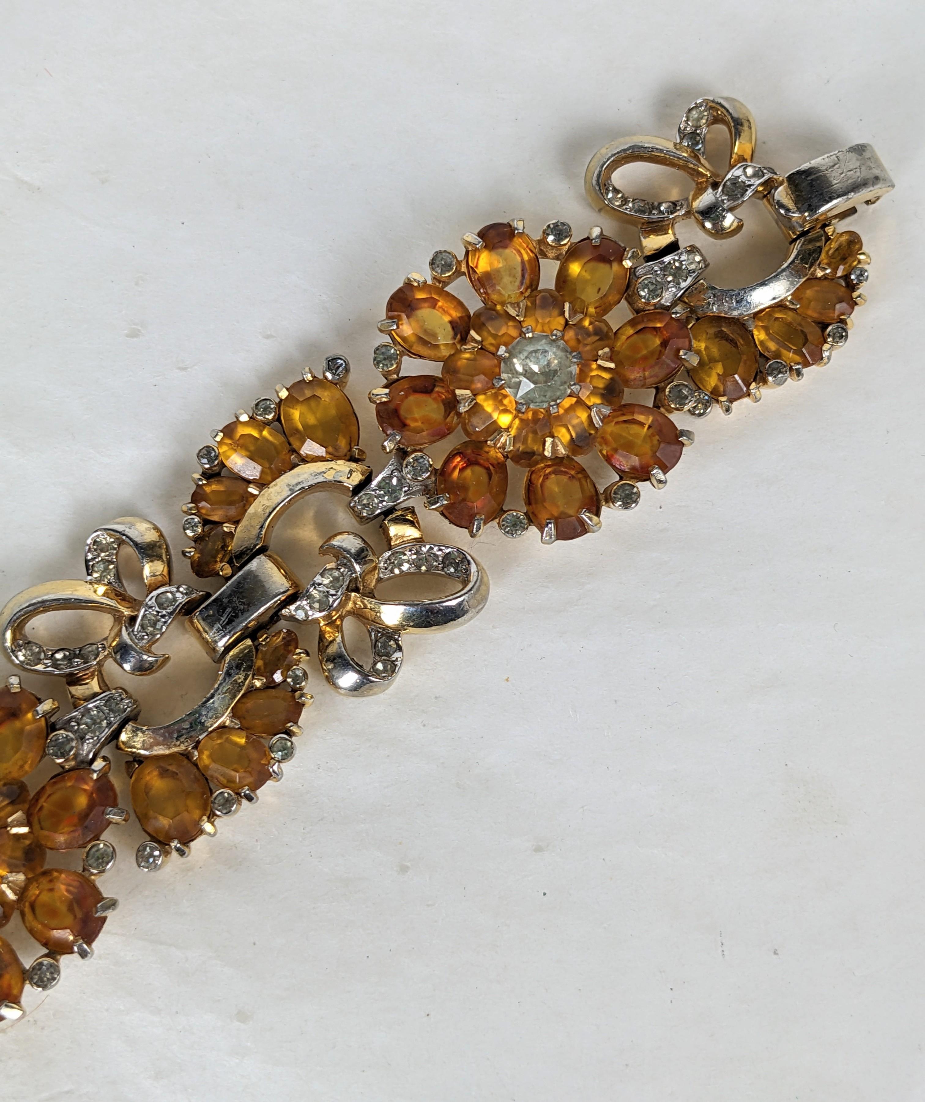 Mazer Retro Topaz and Citrine Flower and Leaf Floral Bracelet In Good Condition For Sale In New York, NY