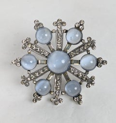 Mazer Sterling Retro Moonstone Snowflake Brooch