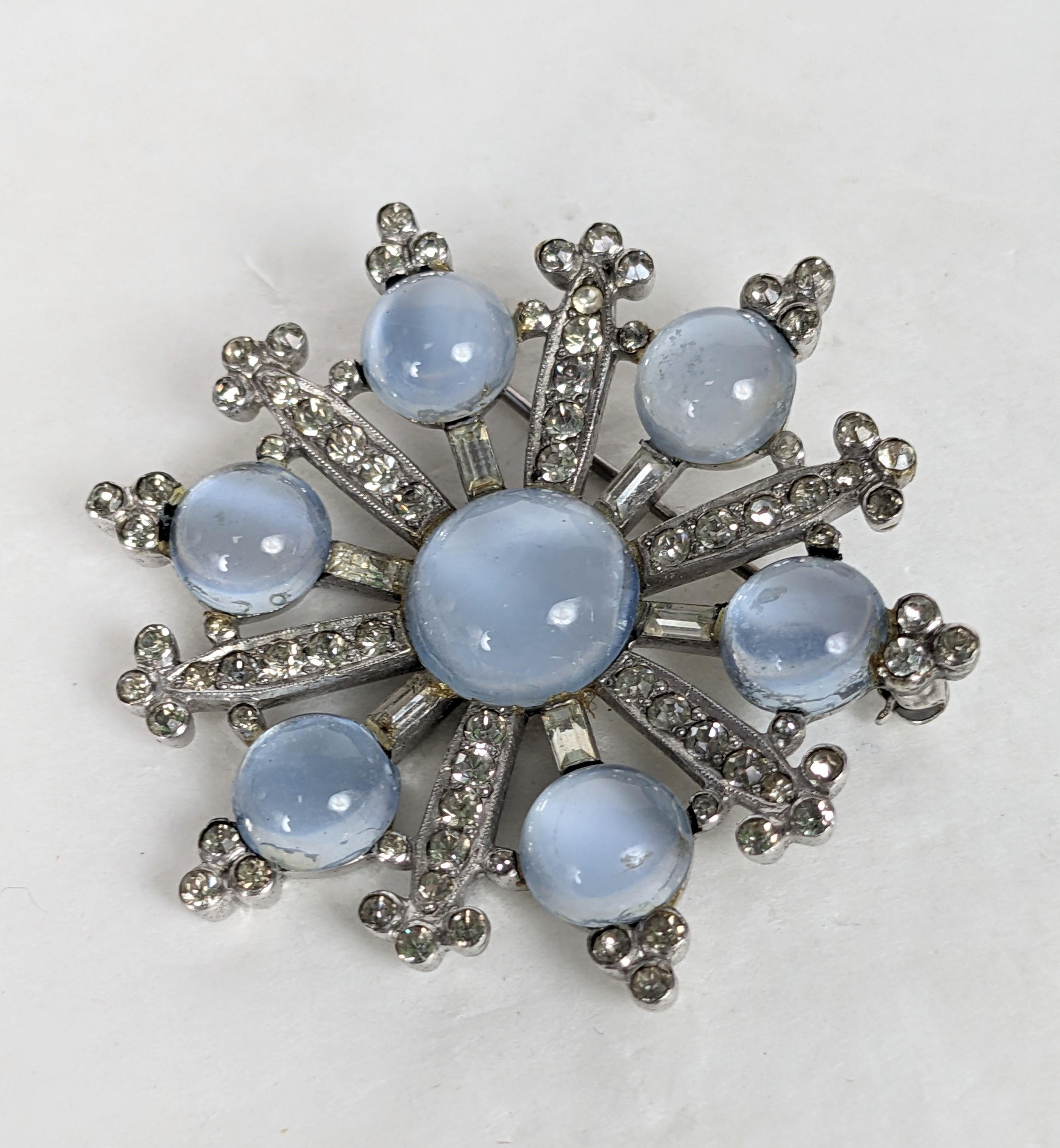 Mazer Sterling Retro Moonstone Snowflake Brooch In Good Condition For Sale In New York, NY