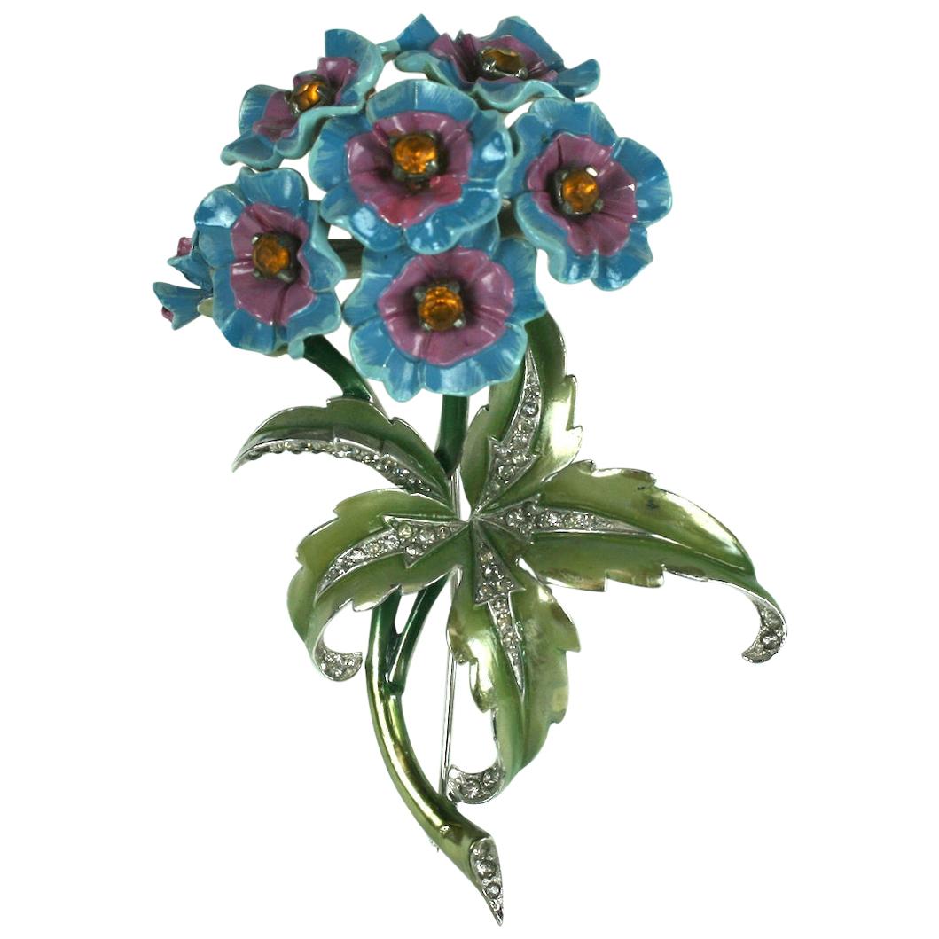 Mazer Verbena Flower Spray Enameled Brooch For Sale