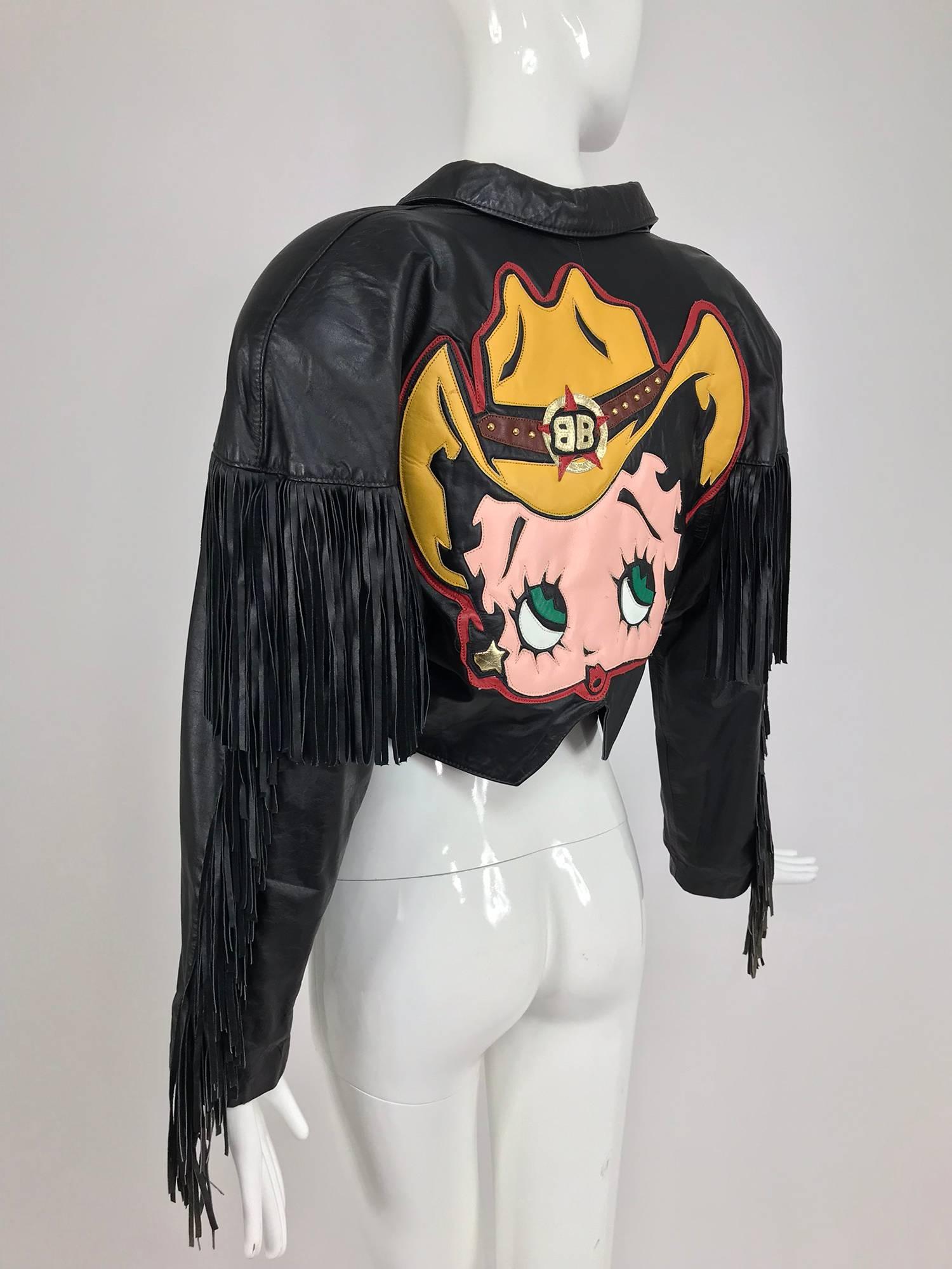 Maziar Betty Boop cowgirl black fringe leather jacket 1980s 2