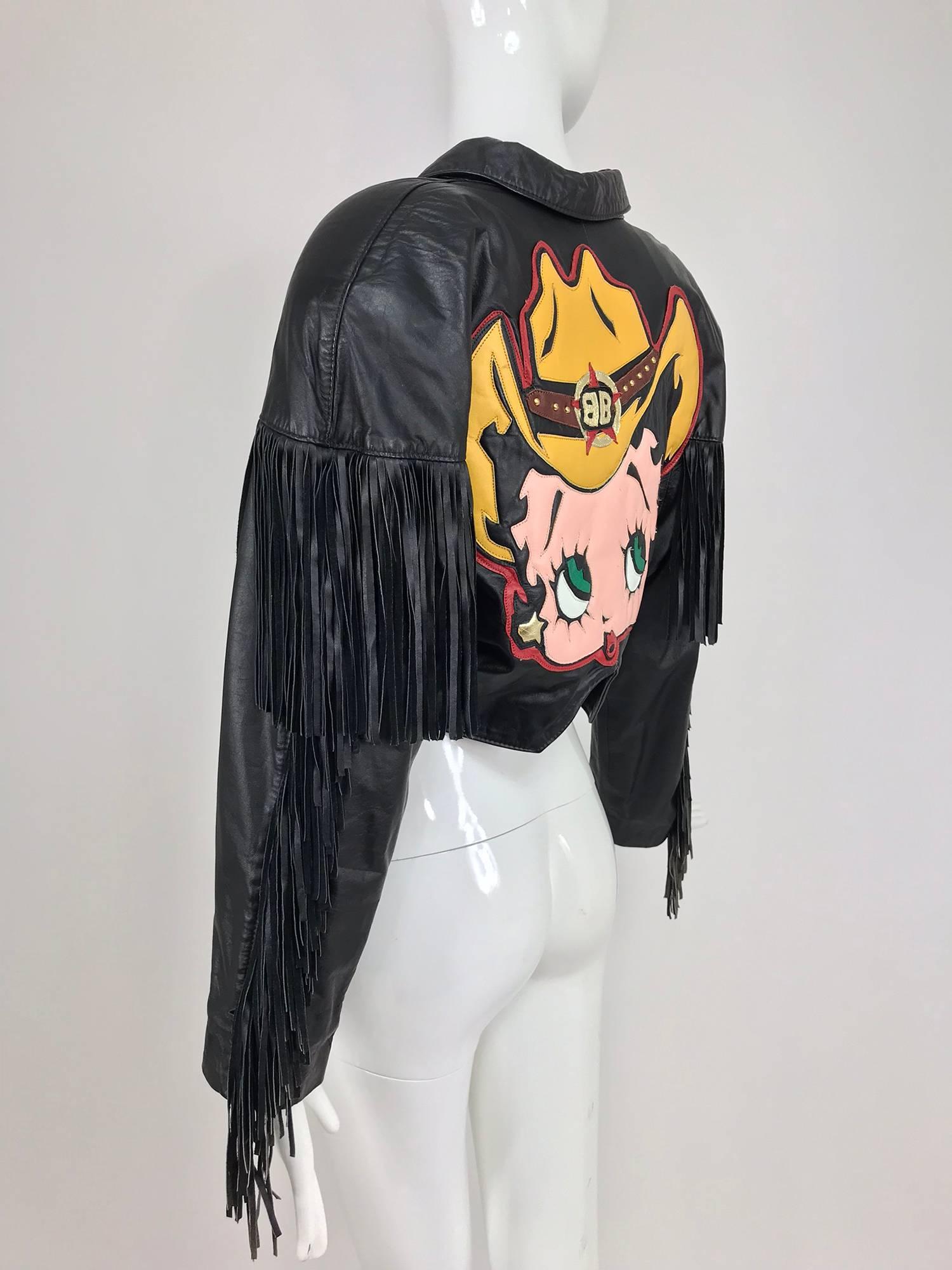 Maziar Betty Boop cowgirl black fringe leather jacket 1980s 3