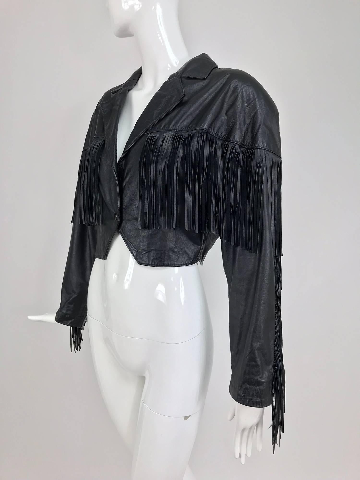 Maziar Betty Boop cowgirl black fringe leather jacket 1980s 5