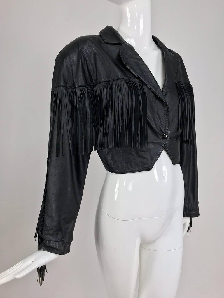 Maziar Betty Boop Cowgirl Black Fringe Leather Jacket 1980s At 1stdibs 