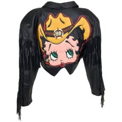 Maziar Betty Boop cowgirl black fringe leather jacket 1980s