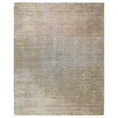 Tapis moderne en soie géométrique noué à la main MAZILY, couleur or, fait main