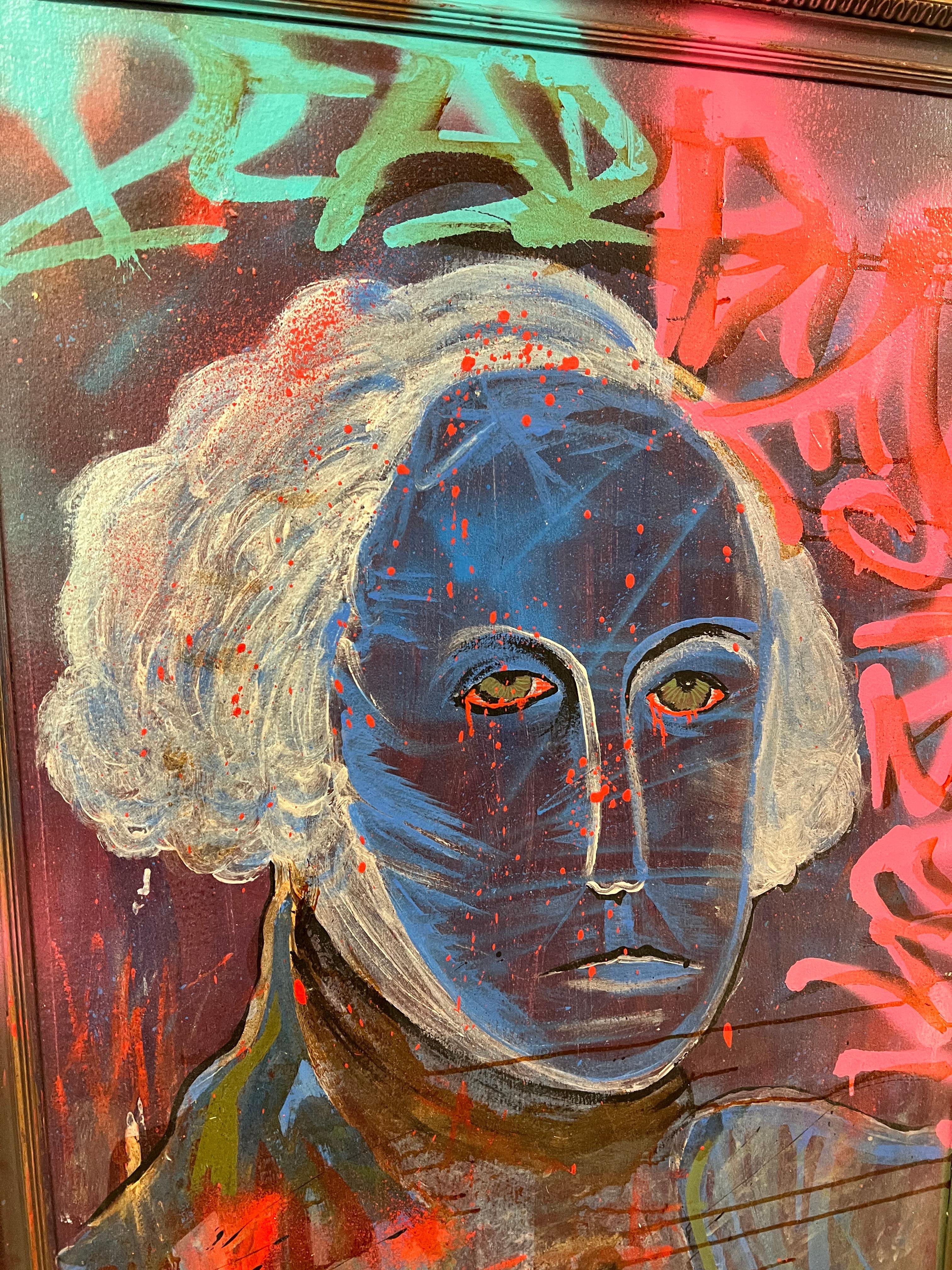 Mazo Colorful Graffiti Street Art George Washington Painting Poster In Good Condition In Los Angeles, CA