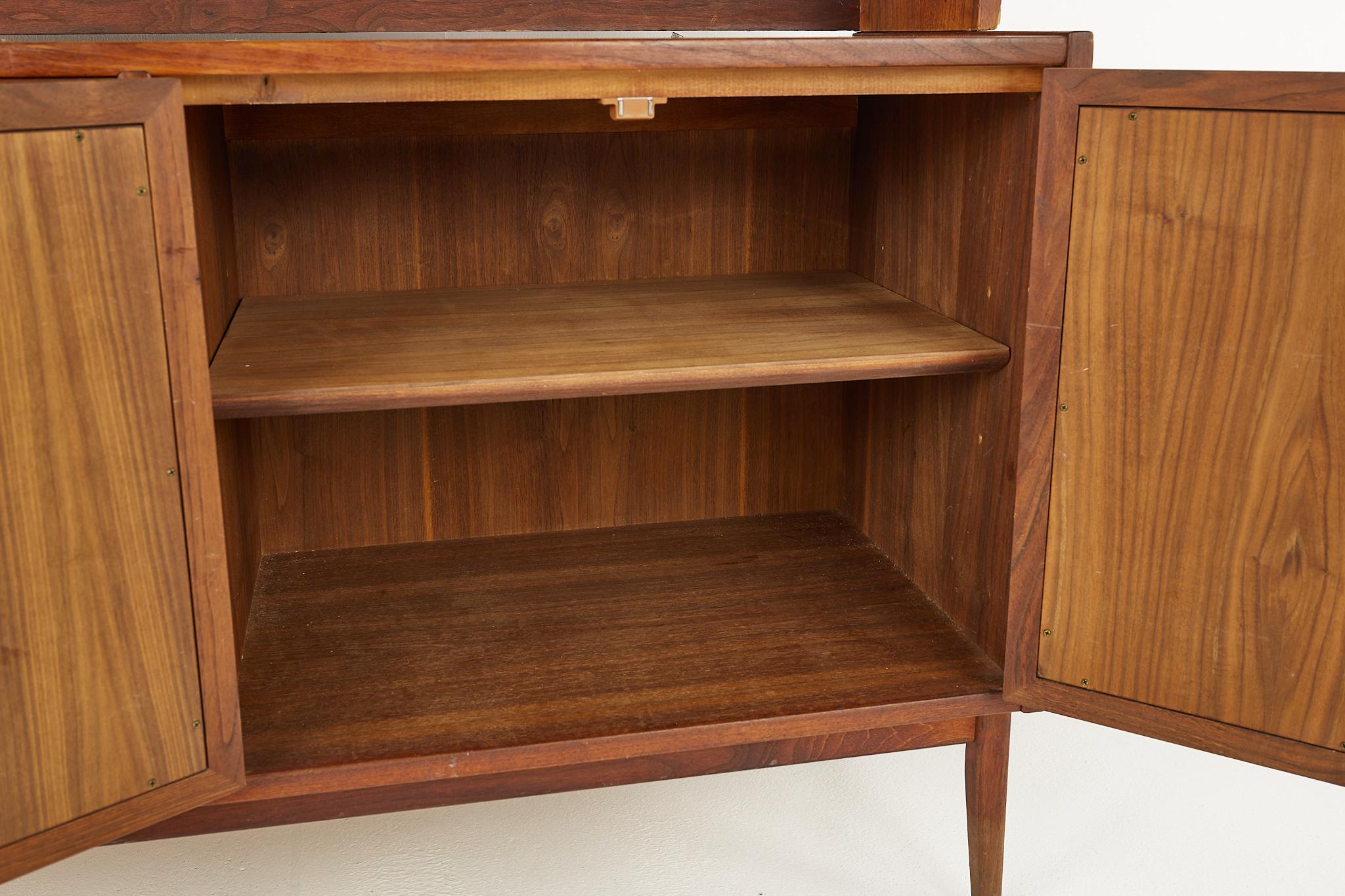 Mazor Mid Century Cane and Walnut Sideboard Credenza Buffet with Hutch 6