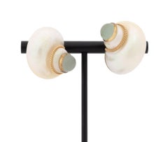 Mazza 14K Gold Mother of Pearl Aquamarine Shell Earrings, 4.70ct