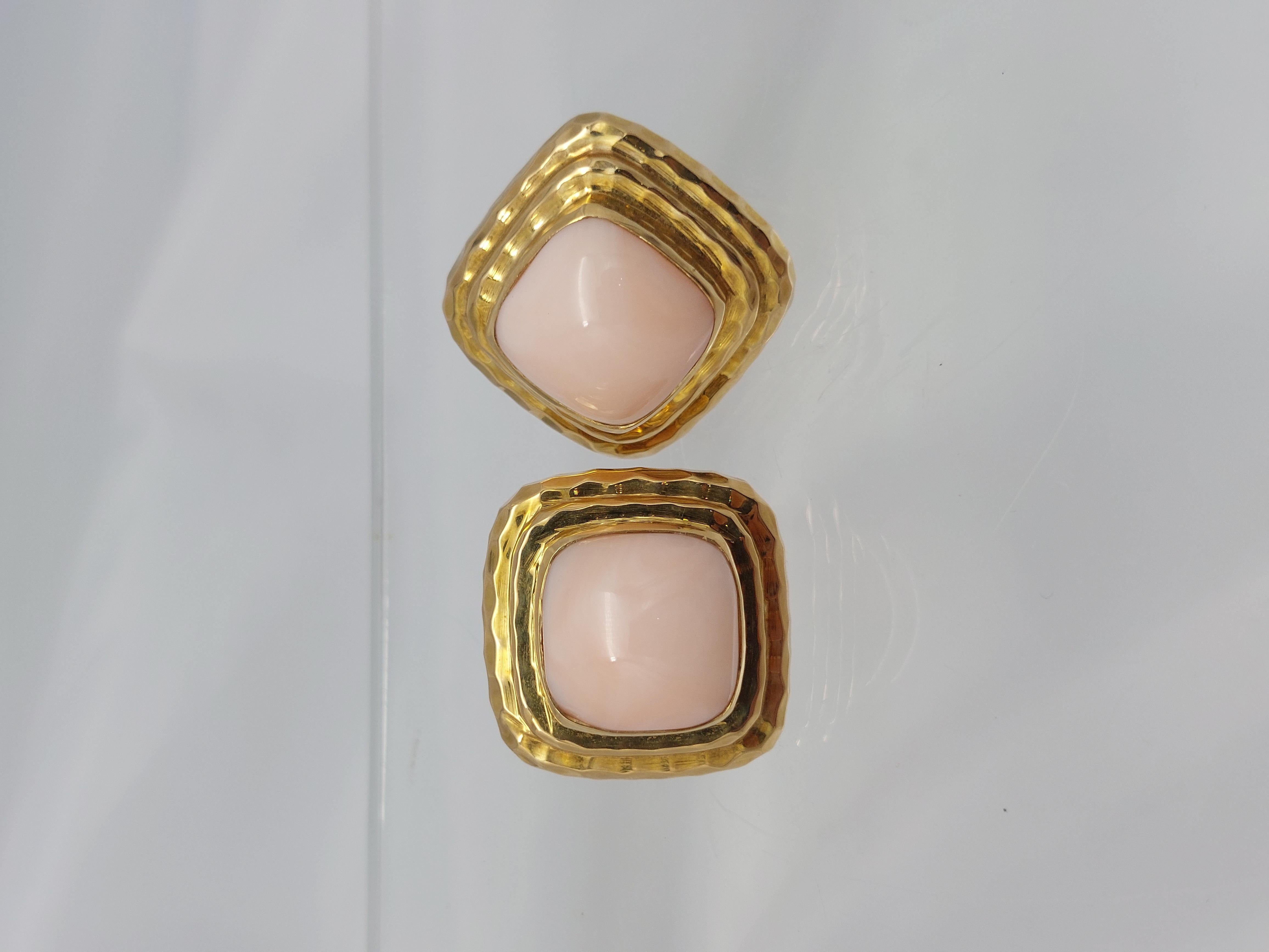 Boucles d'oreilles corail peau d'ange et or jaune 14 carats de Mazza en vente 7