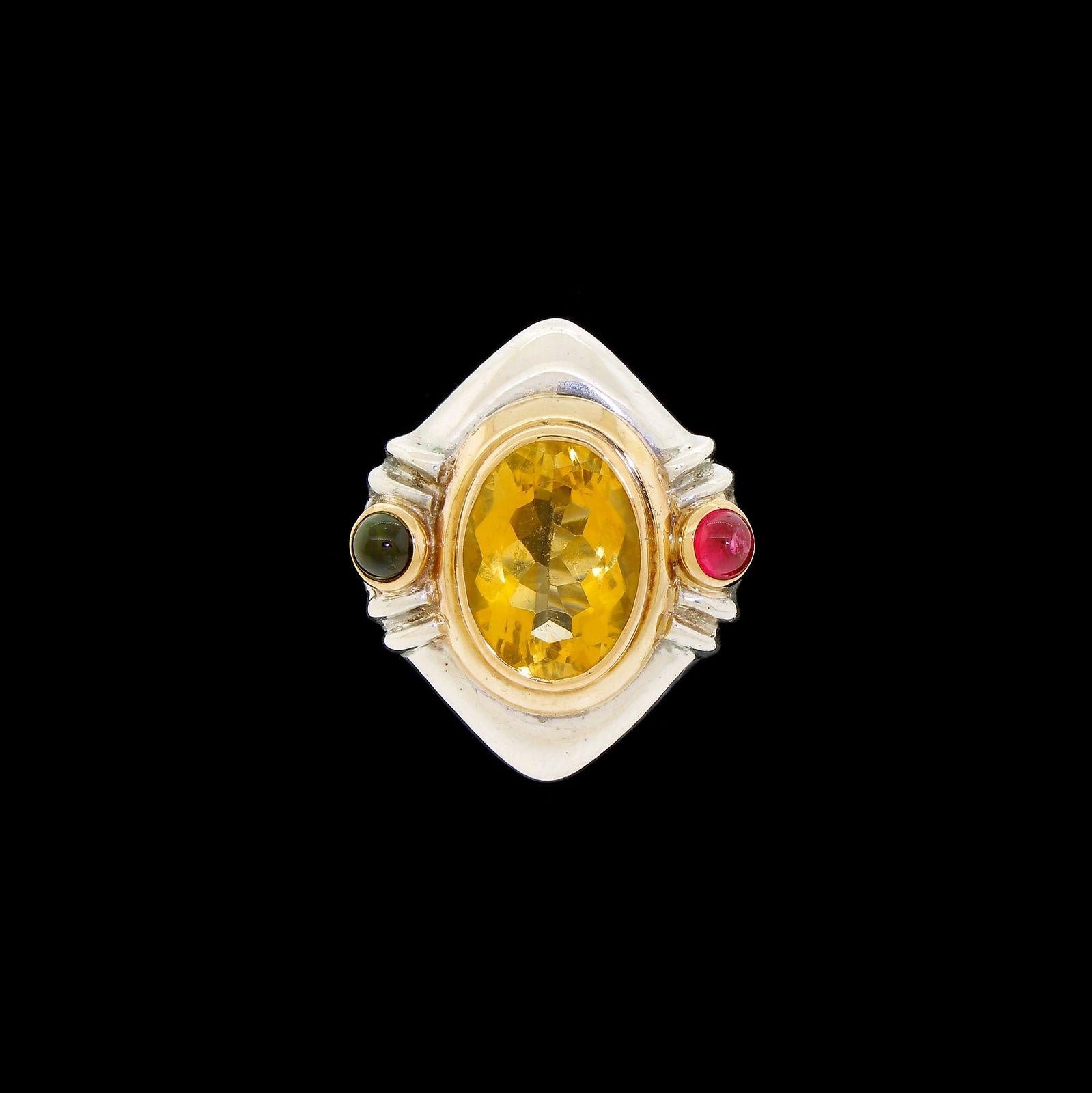 Modern Mazza Bartholome Sterling Silver 14k Gold Citrine Ring, Featured in Vogue 1989