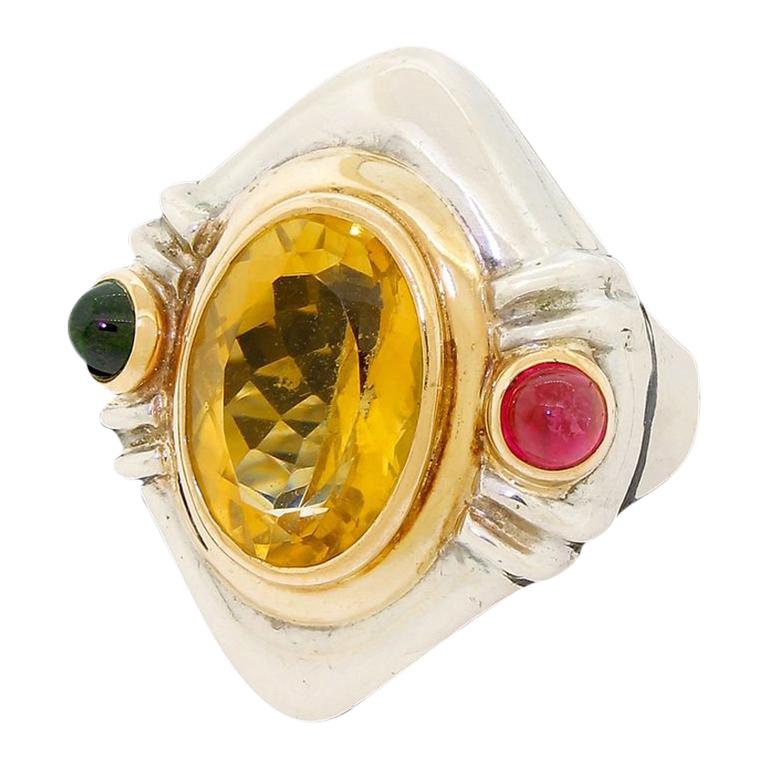Mazza Bartholome Sterling Silver 14k Gold Citrine Ring, Featured in Vogue 1989