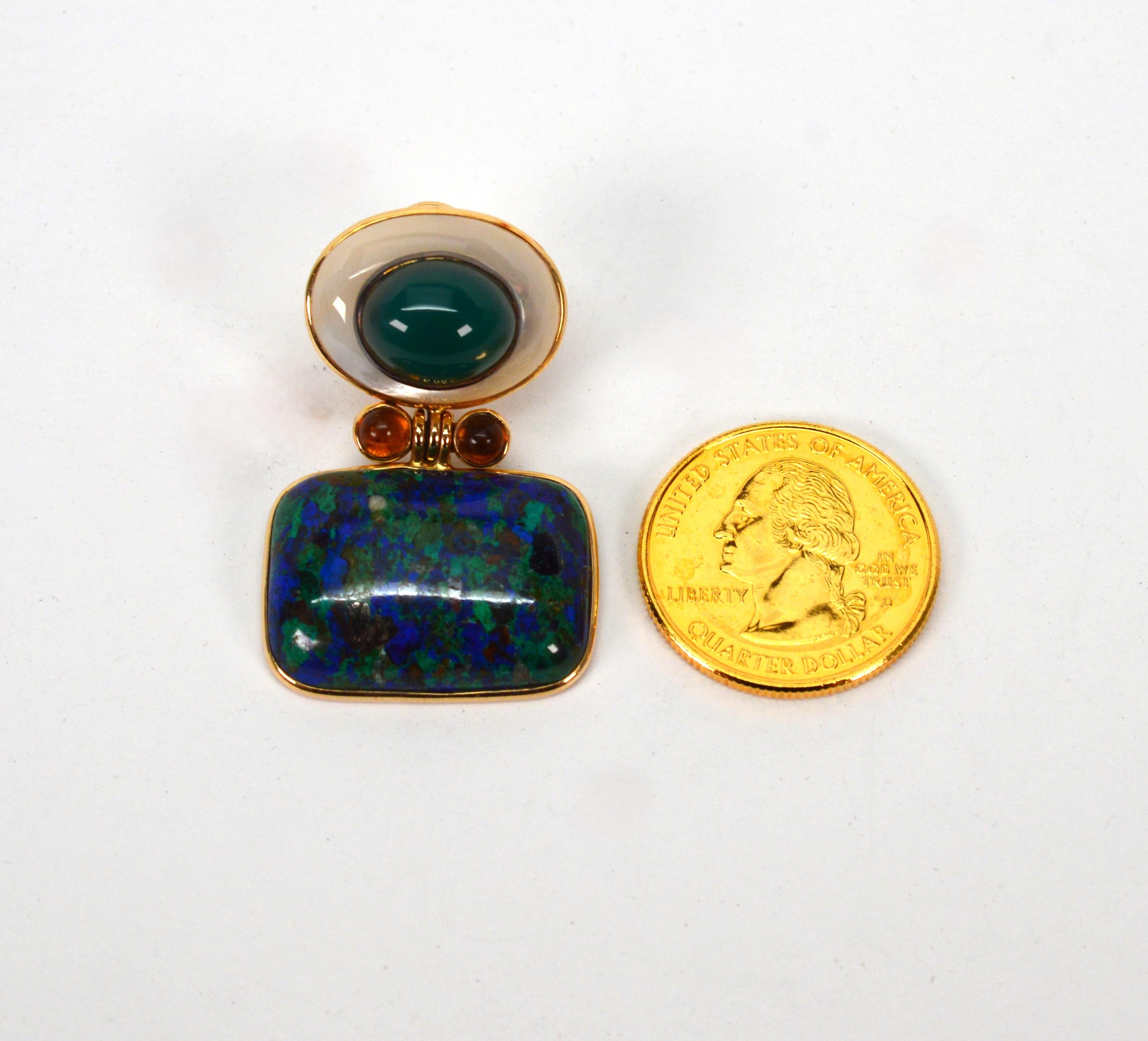 Artisan Mazza Bartholomew Azurite Malachite 14 Karat Yellow Gold Drop Earrings For Sale