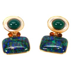 Mazza Bartholomew Azurite Malachite 14 Karat Yellow Gold Drop Earrings