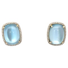 Mazza Cabochon Blauer Topas, Diamant, Perlmutt-Ohrclips 14k Gelb