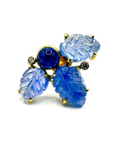 Mazza Carved Sapphire and Diamond 18k Yellow Gold Earrings