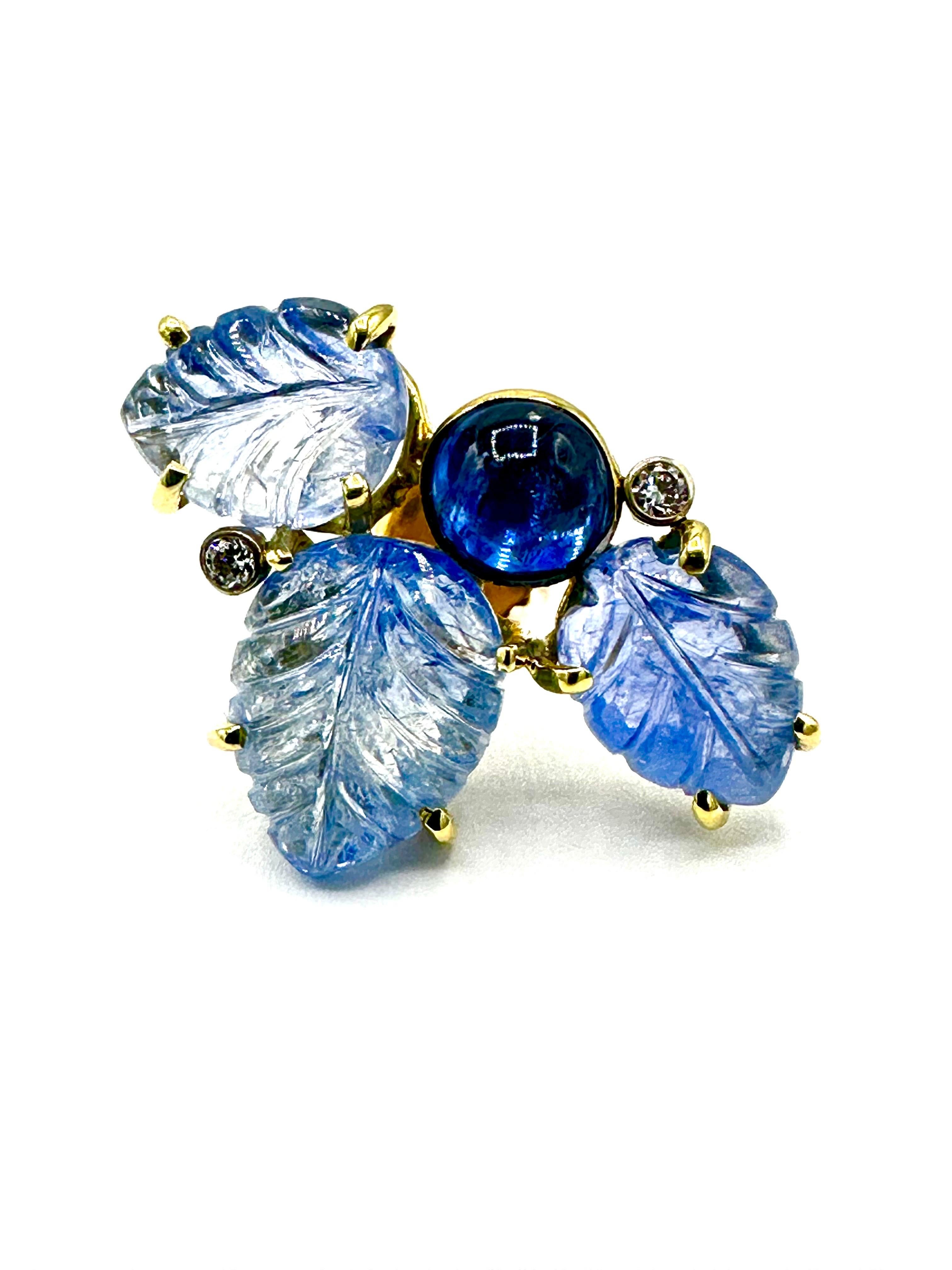 Modern Mazza Carved Sapphire and Diamond 18k Yellow Gold Earrings