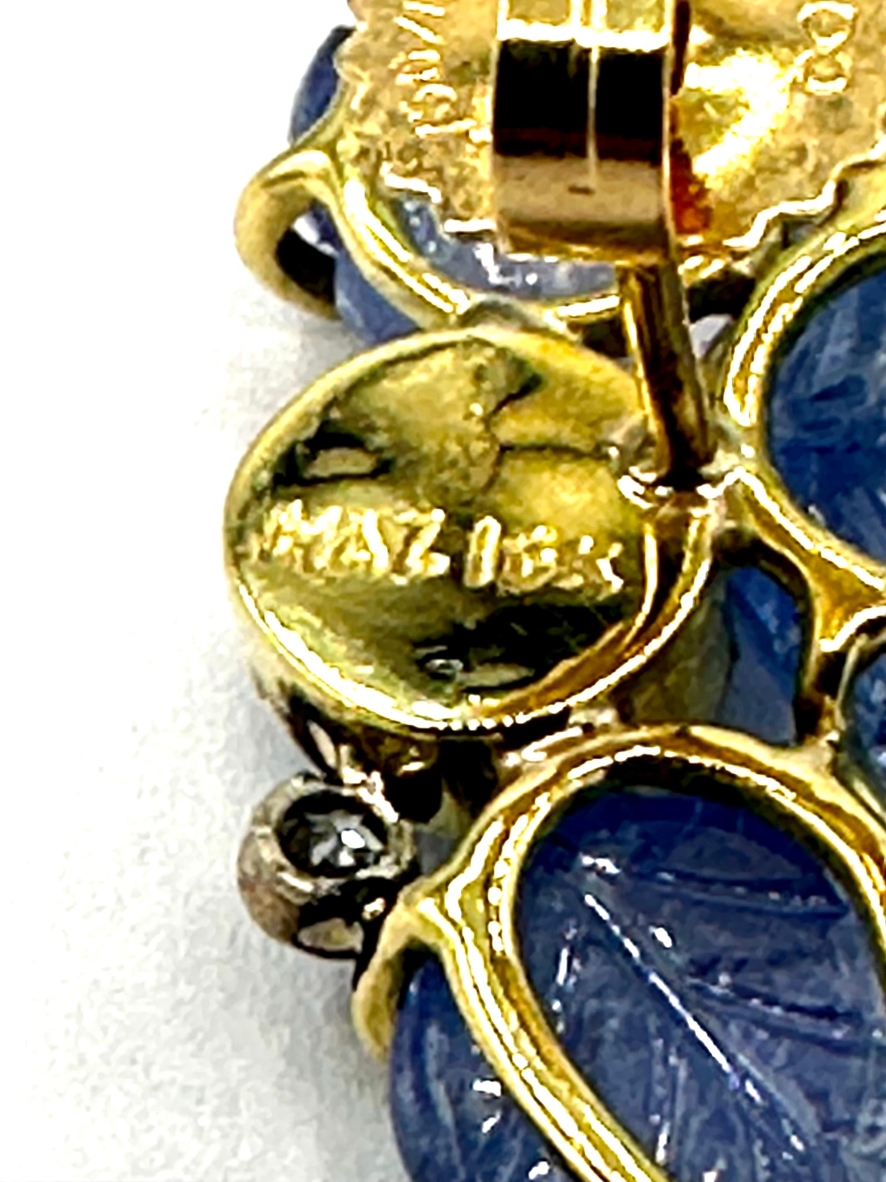 Mazza Carved Sapphire and Diamond 18k Yellow Gold Earrings In New Condition In Chevy Chase, MD
