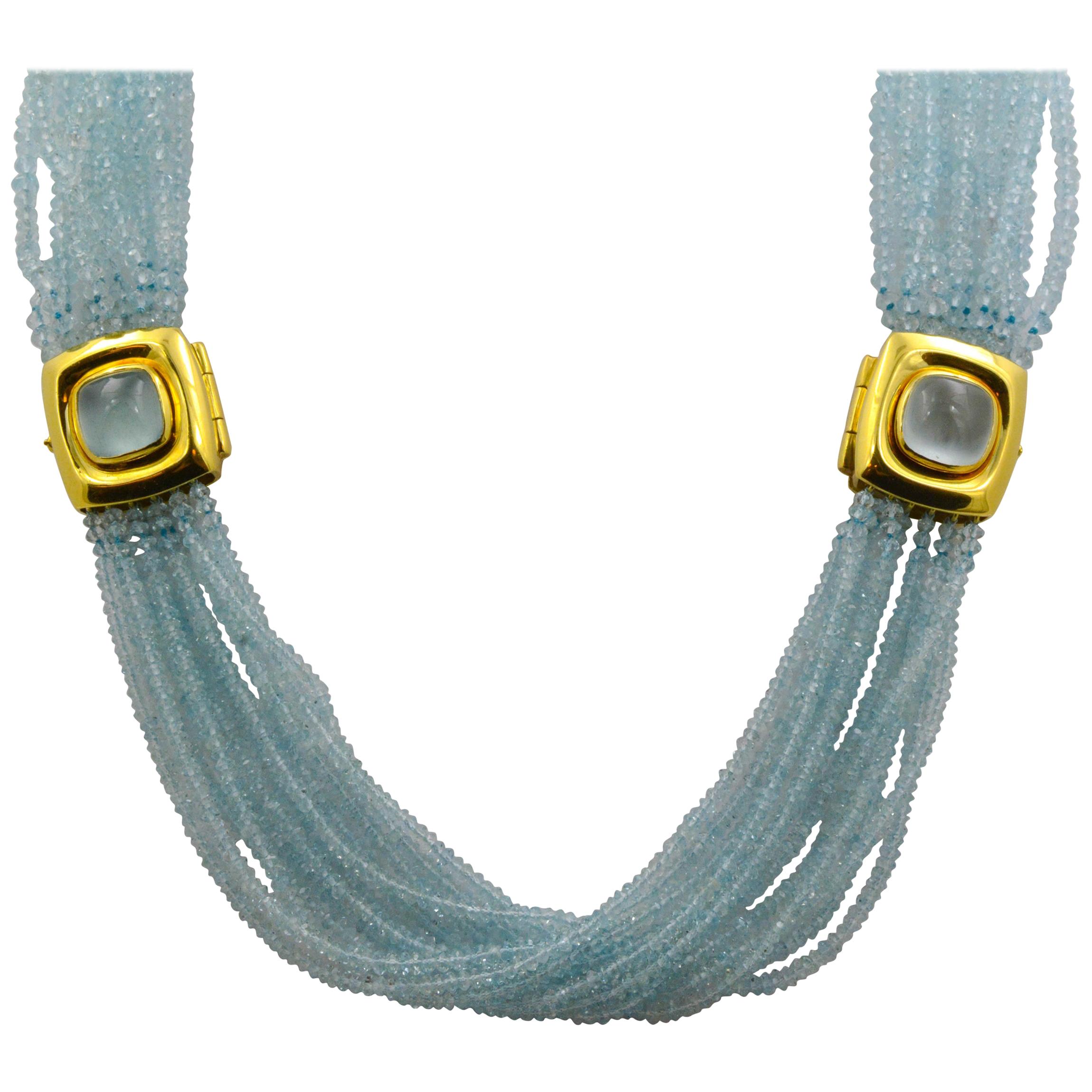 Mazza Company 18 Karat Gold Aquamarine Strand Cabochon Clasp Bracelet/Necklace