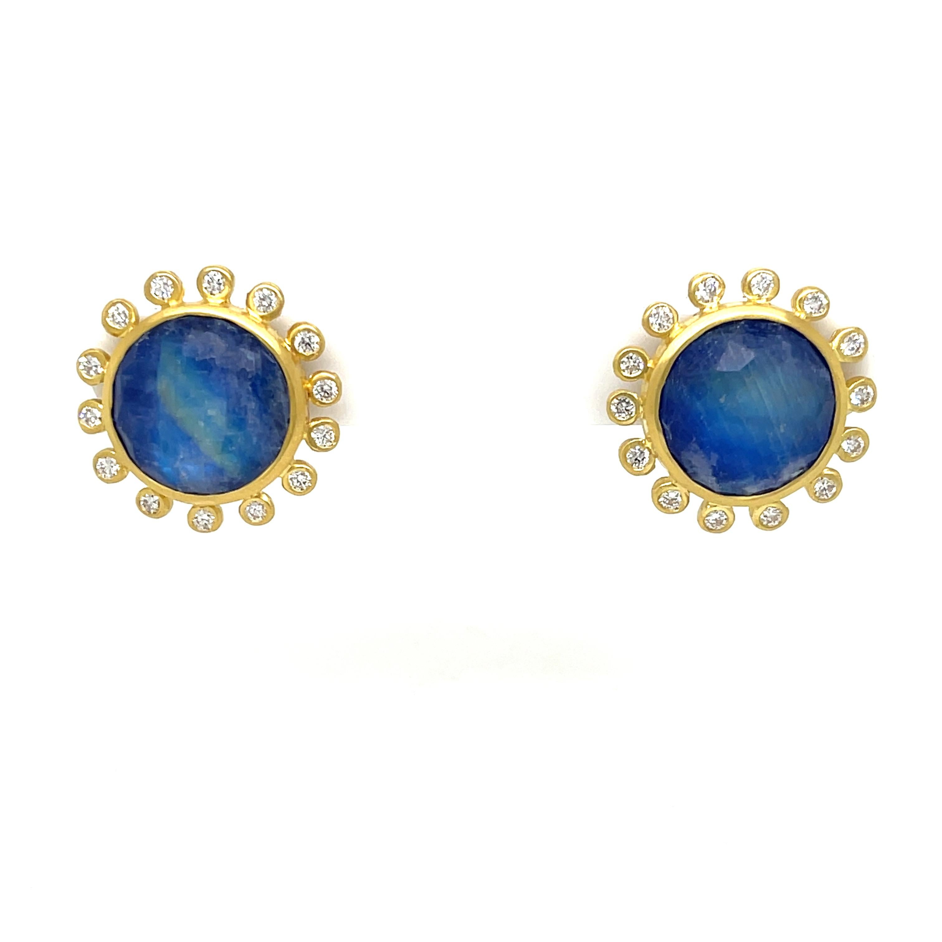 Mazza Lapis Moonstone Doublet and Diamond Earrings In New Condition In Dallas, TX