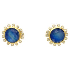 Mazza-Ohrringe mit Lapis-Mondstein-Doppelstein und Diamanten