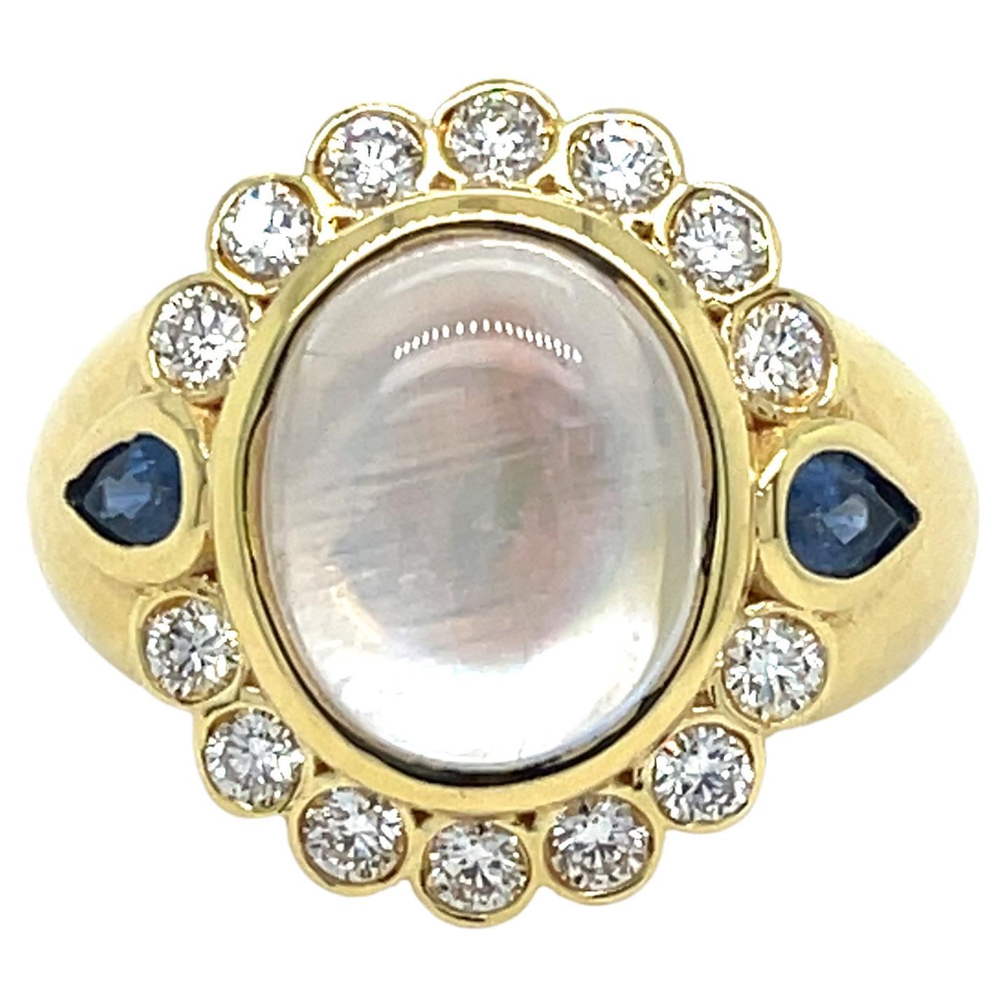 Mazza Moonstone, Sapphire, & Diamond Ring Yellow Gold For Sale