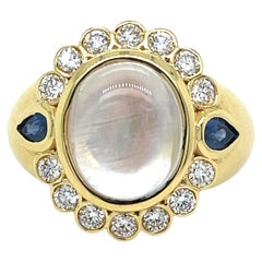 Mazza Moonstone, Sapphire, & Diamond Ring Yellow Gold