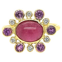 Mazza Ring aus 14 Karat Gelbgold mit rosa Turmalin, rosa Saphir und Diamant