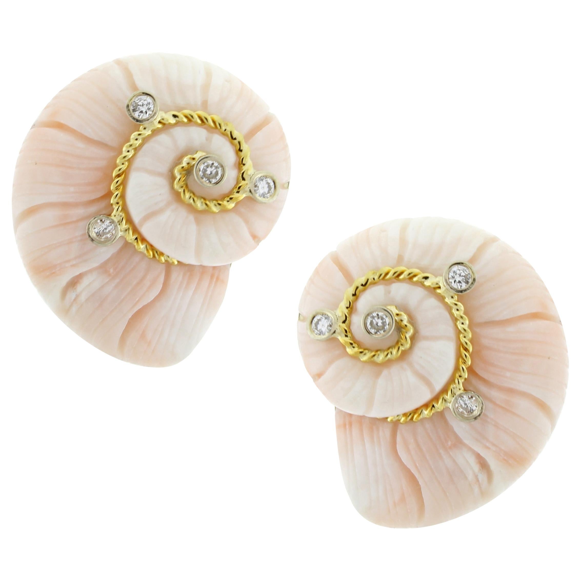 Mazza Shell Coral Gold Earrings