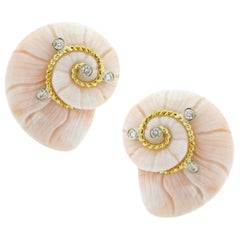 Antique Mazza Shell Coral Gold Earrings