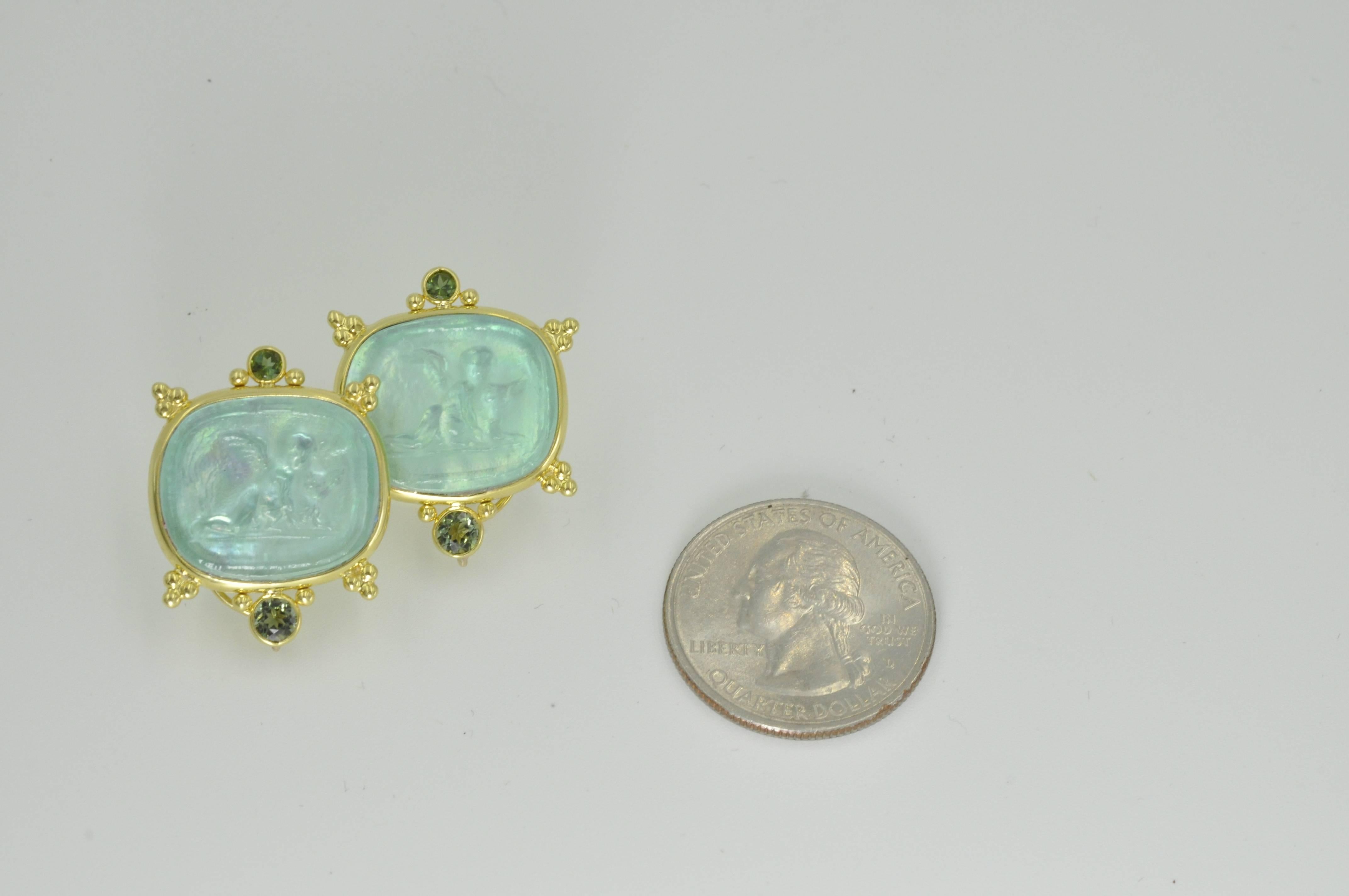 Mazza Venetian Glass Earrings with Green Tourmaline In New Condition In Dallas, TX