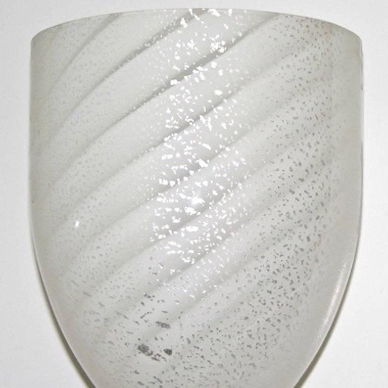 Hand-Crafted Mazzega 1960s Italian Art Deco Design White and Silver Murano Glass Bowl Sconce For Sale