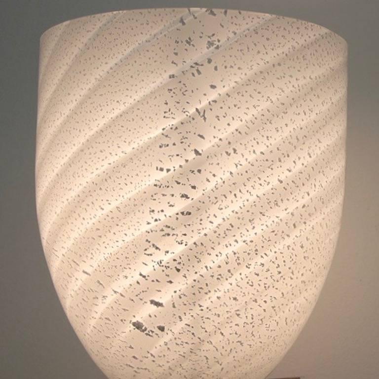 Mazzega 1960s Italian Art Deco Design White and Silver Murano Glass Bowl Sconce In condizioni buone in vendita a New York, NY