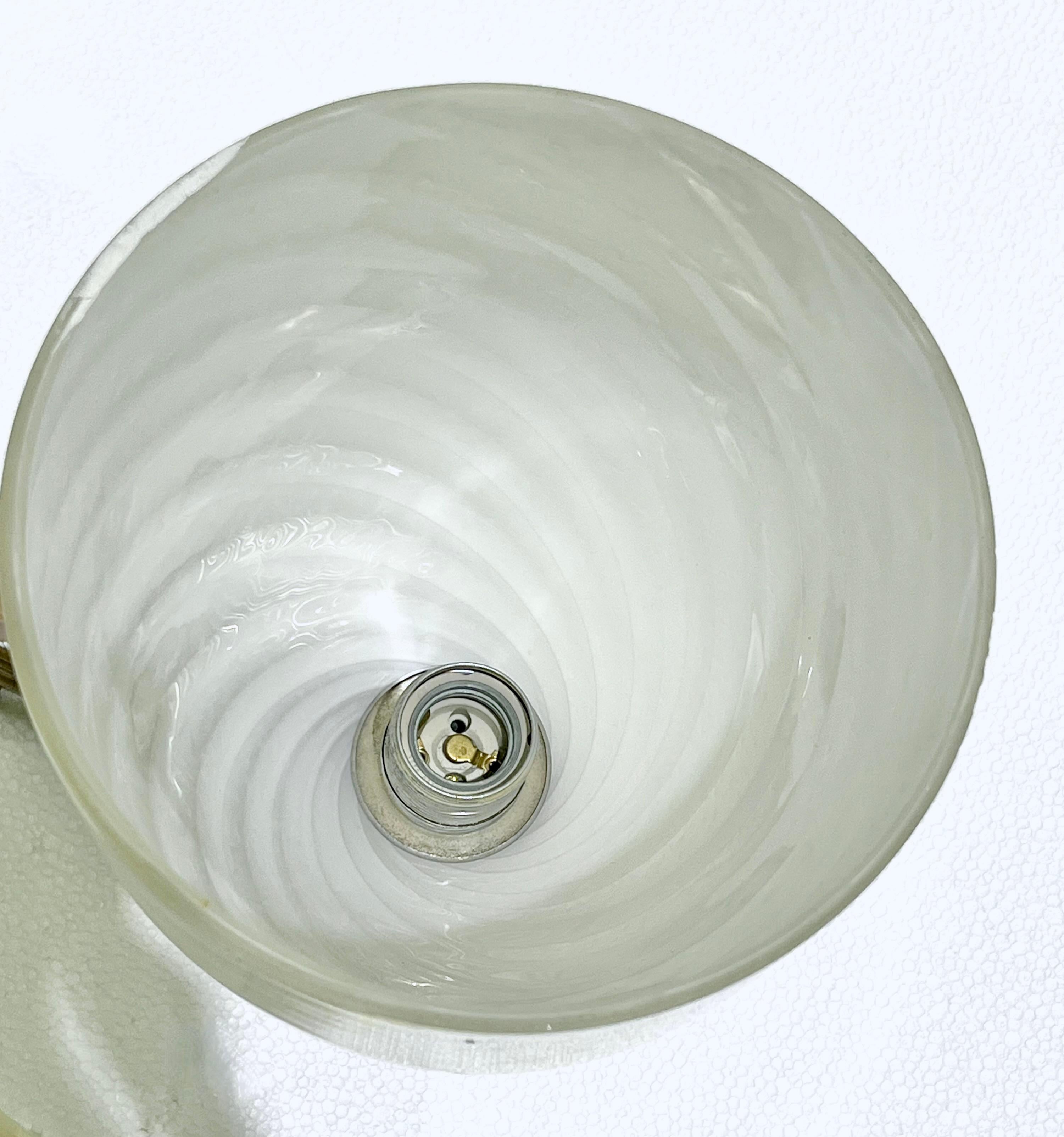Mazzega 1960s Italian Art Deco Design White and Silver Murano Glass Bowl Sconce For Sale 2