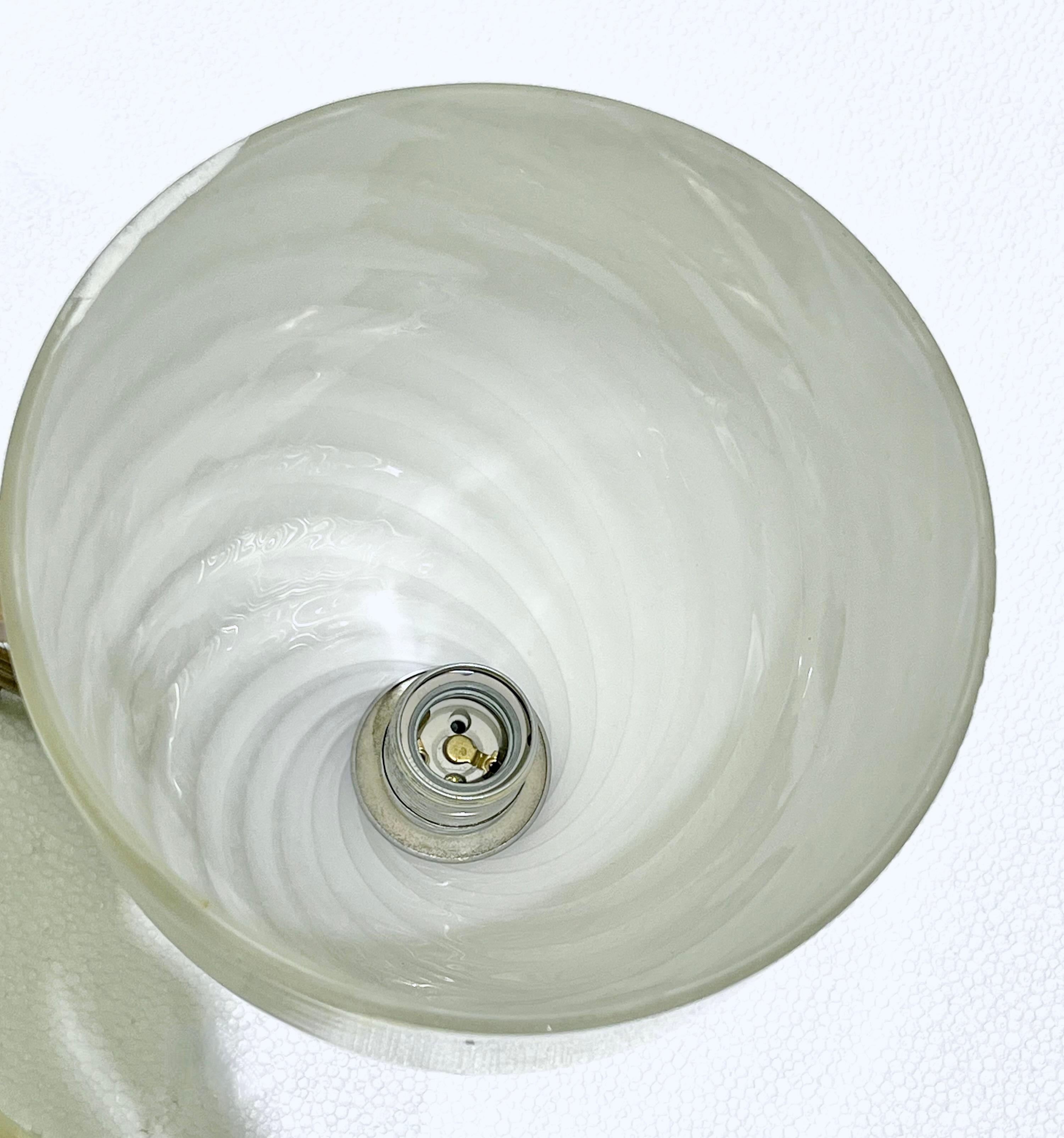 Argento Mazzega 1960s Italian Art Deco Design White and Silver Murano Glass Bowl Sconce in vendita