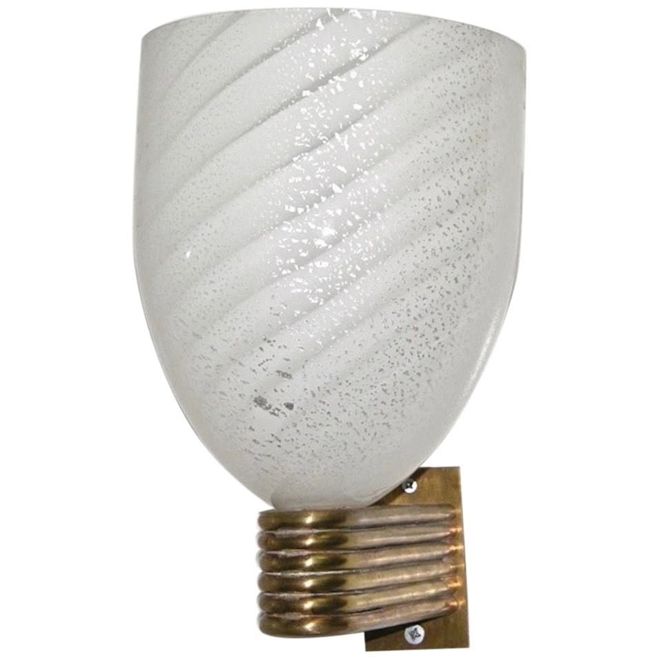Mazzega 1960s Italian Art Deco Design White and Silver Murano Glass Bowl Sconce in vendita