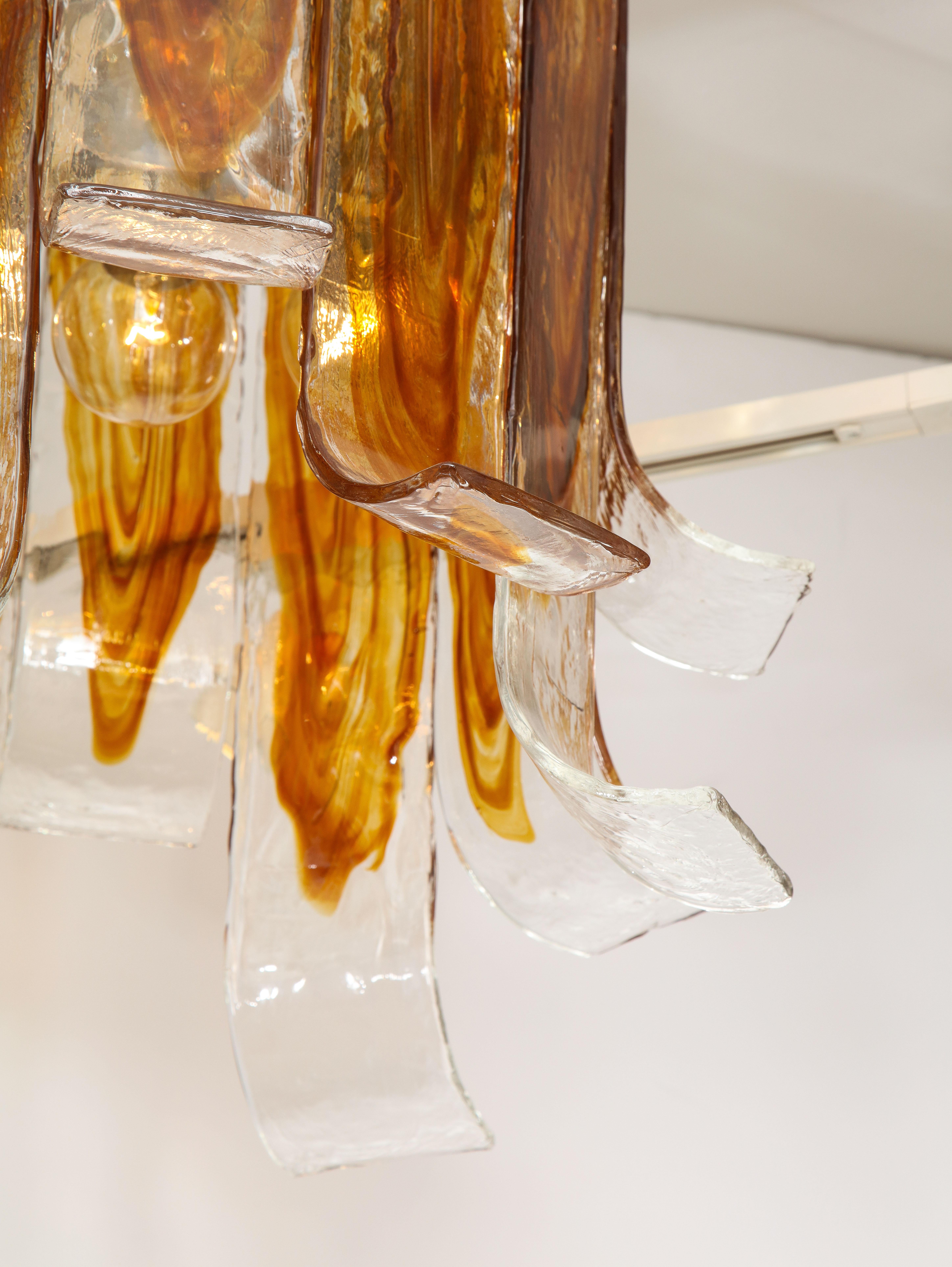 Mazzega Amber, Clear Murano Glass Semi Flushmount For Sale 4