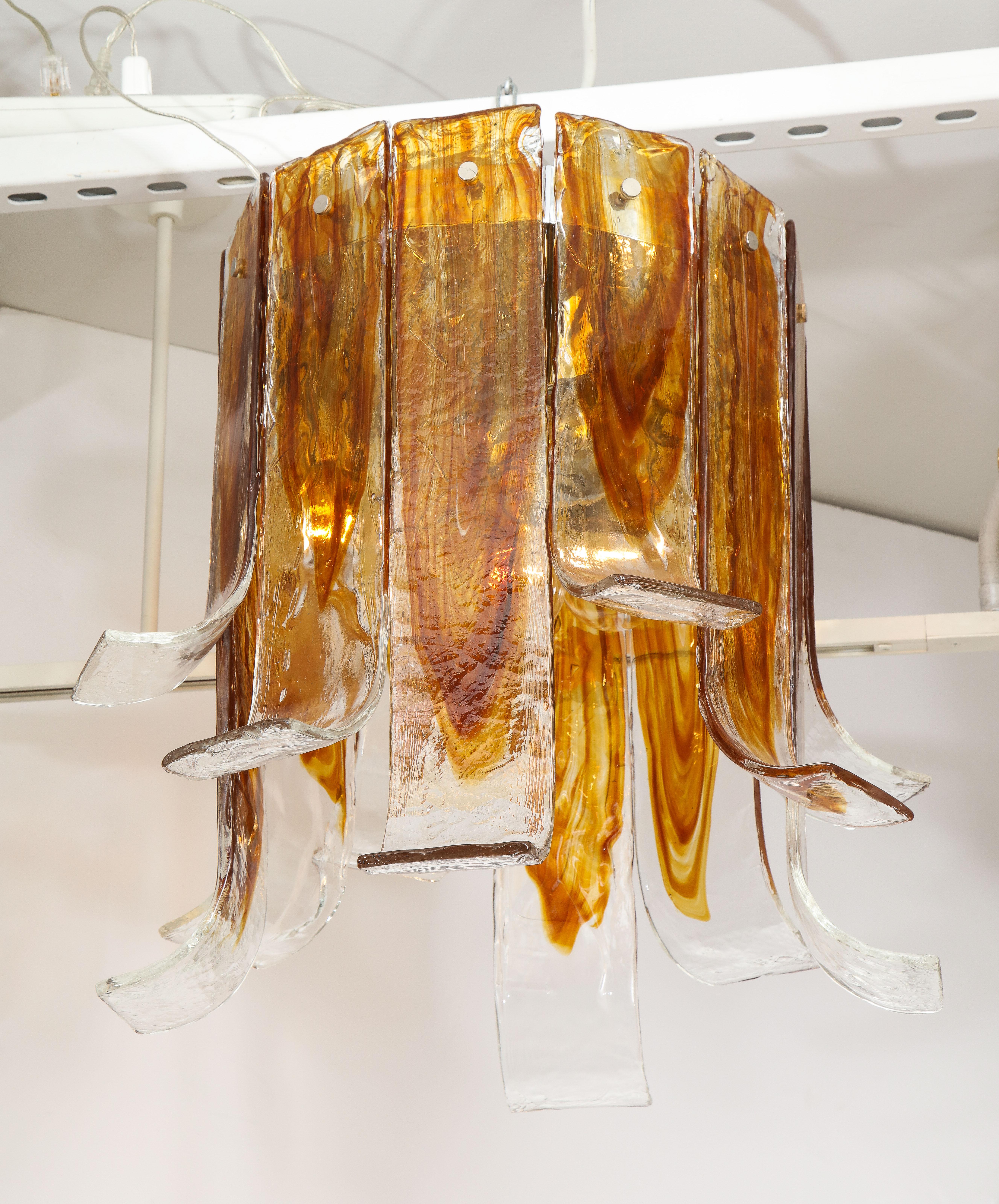 Mid-Century Modern Mazzega Amber, Clear Murano Glass Semi Flushmount For Sale